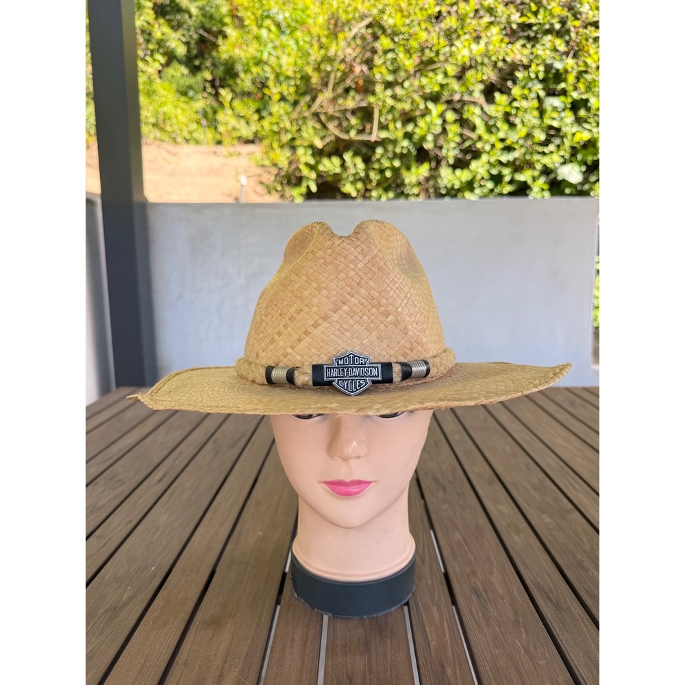 Harley Davidson Straw Cowboy Hat Western Tan Woven Biker‎ Sun Hat F&M Hat Co